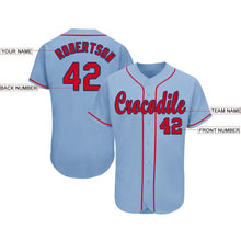 Load image into Gallery viewer, Custom Light Blue Red-Navy Baseball Jersey