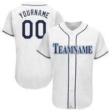 Load image into Gallery viewer, Custom White Navy-Powder Blue Baseball Jersey