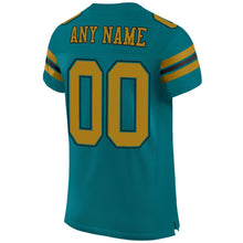Load image into Gallery viewer, Custom Teal Old Gold-Black Mesh Authentic Football Jersey - Fcustom