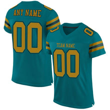 Load image into Gallery viewer, Custom Teal Old Gold-Black Mesh Authentic Football Jersey - Fcustom