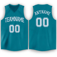 Load image into Gallery viewer, Custom Teal White V-Neck Basketball Jersey - Fcustom
