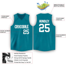 Load image into Gallery viewer, Custom Teal White V-Neck Basketball Jersey - Fcustom