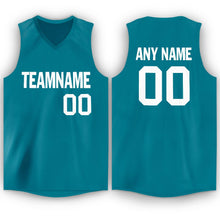 Load image into Gallery viewer, Custom Teal White V-Neck Basketball Jersey - Fcustom