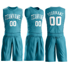 Load image into Gallery viewer, Custom Teal White Round Neck Suit Basketball Jersey - Fcustom