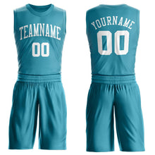 Load image into Gallery viewer, Custom Teal White Round Neck Suit Basketball Jersey - Fcustom