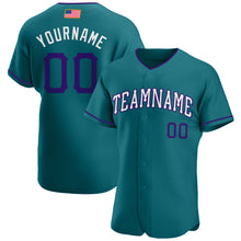 Load image into Gallery viewer, Custom Teal Purple-White Authentic American Flag Fashion Baseball Jersey