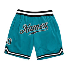 Load image into Gallery viewer, Custom Teal Black-White Authentic Throwback Basketball Shorts