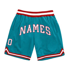 Load image into Gallery viewer, Custom Teal White-Red Authentic Throwback Basketball Shorts