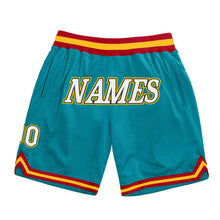 Load image into Gallery viewer, Custom Teal White-Gold Authentic Throwback Basketball Shorts