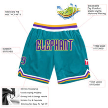 Load image into Gallery viewer, Custom Teal Purple-Gold Authentic Throwback Basketball Shorts