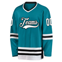 Load image into Gallery viewer, Custom Teal White-Black Hockey Jersey