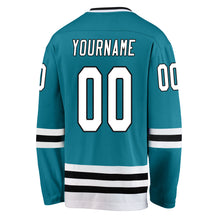 Load image into Gallery viewer, Custom Teal White-Black Hockey Jersey
