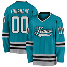 Load image into Gallery viewer, Custom Teal Gray-Black Hockey Jersey
