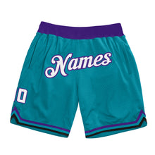 Load image into Gallery viewer, Custom Teal White-Purple Authentic Throwback Basketball Shorts