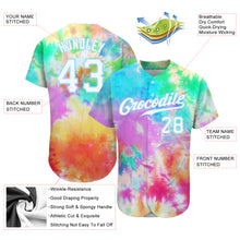 Load image into Gallery viewer, Custom Tie Dye White-Light Blue 3D Rainbow Authentic Baseball Jersey