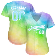 Load image into Gallery viewer, Custom Tie Dye Light Blue-White 3D Rainbow Authentic Baseball Jersey