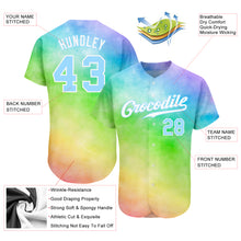Load image into Gallery viewer, Custom Tie Dye Light Blue-White 3D Rainbow Authentic Baseball Jersey