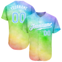 Load image into Gallery viewer, Custom Tie Dye Light Blue-White 3D Rainbow Authentic Baseball Jersey