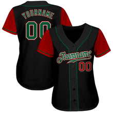 Load image into Gallery viewer, Custom Black Kelly Green-Red Authentic Two Tone Baseball Jersey