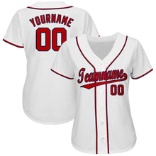 Load image into Gallery viewer, Custom White Red-Navy Baseball Jersey