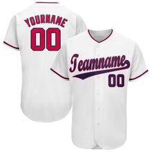 Load image into Gallery viewer, Custom White Red-Navy Baseball Jersey