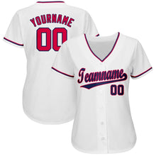 Load image into Gallery viewer, Custom White Red-Navy Baseball Jersey