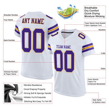 Load image into Gallery viewer, Custom White Purple-Gold Mesh Authentic Football Jersey