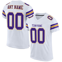 Load image into Gallery viewer, Custom White Purple-Gold Mesh Authentic Football Jersey