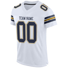 Load image into Gallery viewer, Custom White Navy-Old Gold Mesh Authentic Football Jersey