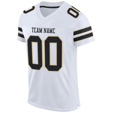 Load image into Gallery viewer, Custom White Black-Vegas Gold Mesh Authentic Football Jersey