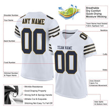Load image into Gallery viewer, Custom White Navy-Old Gold Mesh Authentic Football Jersey