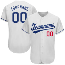 Load image into Gallery viewer, Custom White Royal-Red Authentic Baseball Jersey