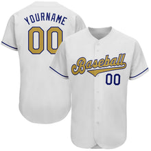 Load image into Gallery viewer, Custom White Old Gold-Royal Authentic Baseball Jersey