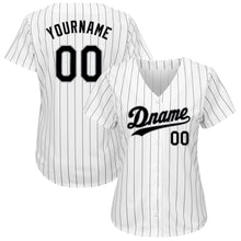 Load image into Gallery viewer, Custom White Black Pinstripe Black-Gray Authentic Baseball Jersey