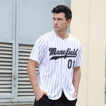 Load image into Gallery viewer, Custom White Black Pinstripe Black-Gray Authentic Baseball Jersey