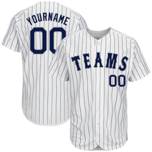 Load image into Gallery viewer, Custom White Navy Pinstripe Navy-Gray Authentic Baseball Jersey