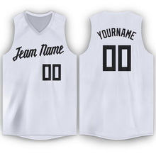 Load image into Gallery viewer, Custom White Black V-Neck Basketball Jersey - Fcustom