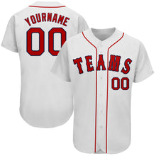 Load image into Gallery viewer, Custom White Red-Navy Authentic Baseball Jersey