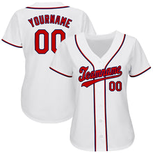 Load image into Gallery viewer, Custom White Red-Navy Authentic Baseball Jersey