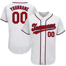Load image into Gallery viewer, Custom White Red-Navy Authentic Baseball Jersey