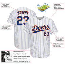 Load image into Gallery viewer, Custom White Royal Pinstripe Royal-Orange Authentic Baseball Jersey