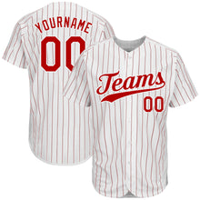 Load image into Gallery viewer, Custom White Red Pinstripe Red-White Authentic Baseball Jersey