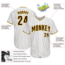 Load image into Gallery viewer, Custom White Brown Pinstripe Brown-Gold Authentic Baseball Jersey