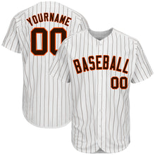 Load image into Gallery viewer, Custom White Brown Pinstripe Brown-Orange Authentic Baseball Jersey
