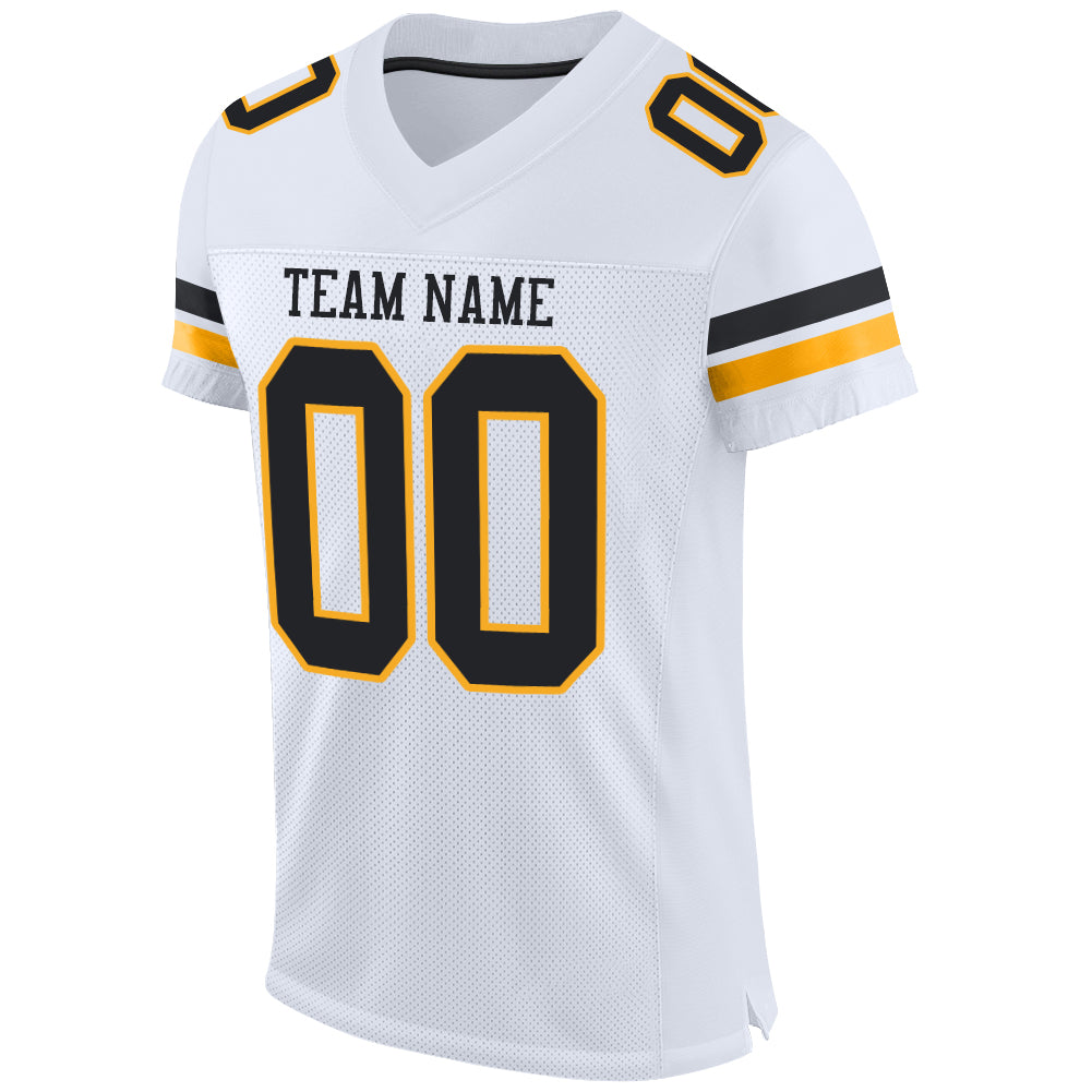 Custom White Black-Gold Mesh Authentic Football Jersey Sale– Fcustom