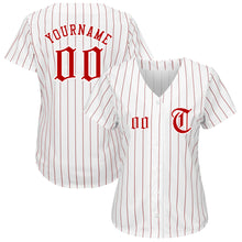 Load image into Gallery viewer, Custom White Red Pinstripe Red-White Authentic Baseball Jersey