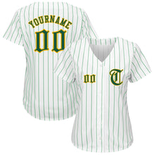 Load image into Gallery viewer, Custom White Kelly Green Pinstripe Kelly Green-Gold Authentic Baseball Jersey