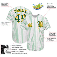 Load image into Gallery viewer, Custom White Kelly Green Pinstripe Kelly Green-Gold Authentic Baseball Jersey