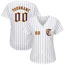 Load image into Gallery viewer, Custom White Purple Pinstripe Purple-Gold Authentic Baseball Jersey