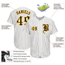 Load image into Gallery viewer, Custom White Brown Pinstripe Brown-Gold Authentic Baseball Jersey